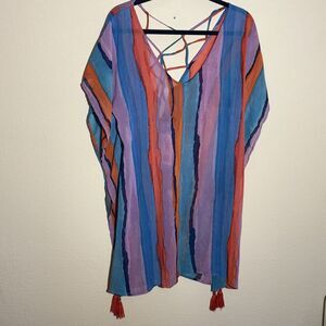 NWT Palisades Beach‎ Club Swim Coverup Womens M-L Multicolor Stripe